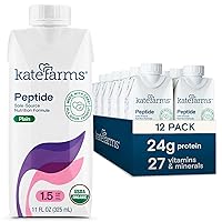Kate Farms Adult Peptide 1.5 Sole-Source Nutrition Formula, Organic Enzymatically Hydrolyzed Plant-Based Protein Drink, Made Without Gluten, Soy, Dairy, or Corn, 11 Fluid Ounces, Plain, Case of 12