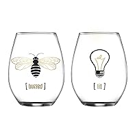 Lit and Buzzed Stemless Glasses (Set of 2), Clear