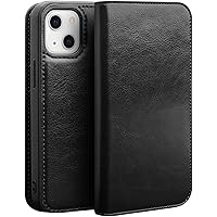 Wallet Case for iPhone 13, Shockproof Cover Genuine Leather Phone Case TPU Shell with Card Holder Kickstand Folio Flip Cover for iPhone 13 6.1 inch (Color : Black)