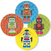 French Bull 4pc Kids Feeding Melamine Tableware Flatware BPA Free Dishwasher Safe, Durable Plate, Cup, bowl, Divided Tray Dinnerware Set, Robot 4pc plate set (74197)