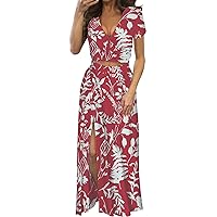 Dresses for Women Casual Sexy Deep V Split Polynesian Flower Print Maxi Dresses for Women