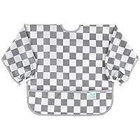 Bumkins Sleeved Bib for Girl or Boy, Baby and Toddler for 6-24 Mos, Essential Must Have for Eating, Feeding, Baby-Led Weaning Supplies, Long Sleeve Mess Saving Food Catcher, Fabric, Charcoal Check