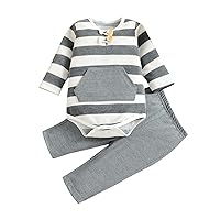 Baby Boy Layering Children's + Long Boys Sleeve Stripe Pants Girls Infant Set Two-Piece Top Boys (Grey, 9-12 Months)
