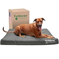 Furhaven Water-Resistant Orthopedic Dog Bed for Large Dogs w/ Removable Washable Cover, For Dogs Up to 95 lbs - Indoor/Outdoor Logo Print Oxford Polycanvas Mattress - Stone Gray, Jumbo/XL
