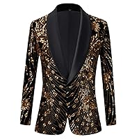 Mens Gold Sequins Floral Pattern Suit Jacket Blazer Shawl Collar Stylish Blazers Men Wedding Party Stage Costumes