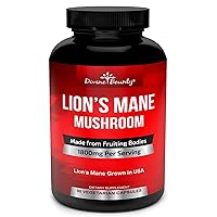 Organic Lions Mane Mushroom Capsules - 1800mg Strongest Lion's Mane Mushroom Supplement - Non-GMO Lions Mane Extract Powder - Nootropic Brain Supplement - Brain & Immune Support - 90 Vegetarian Caps