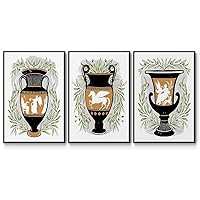 Renditions Gallery Canvas 3 Piece Wall Art Modern Decorations Paintings White Black Greek Ancient Vases Abstract Black Floater Frame Artwork for Bedroom Office Kitchen - 24