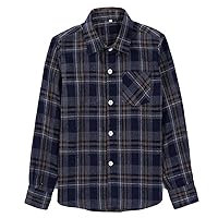 Boys Long Flannel Plaid Button Down Shirt For Kids