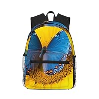 Sunflower Blue Butterfly Backpack Laptop Men Business Work Casual Daypack Women Lightweight Travel Bag