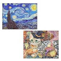 Pintoo - Two Plastic Jigsaw Puzzles Bundle - 4800 Piece - Vincent Van Gogh - The Starry Night, June 1889 and 500 Piece - Cotton Lion - Little Witch Cat [H3070+H2345]