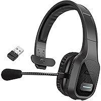 Delton Professional Wireless Computer Headset with Mic | On Ear Bluetooth 5.0 Wireless Headset, 30 Hour All Day Talk Time for Truck Drivers, Home Office (Black, with Bluetooth Dongle)