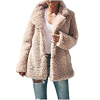 TUNUSKAT Womens Winter Lightweight Fleece Jacket Fashion Solid Lapel Fuzzy Coat Open Front Ladies Casual Comfy Cute Outwear