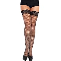 Women's Industrial Fishnet Thigh Highs with Stay Up Silicone Lace Top