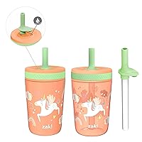 Zak Designs Unicorn Kelso Tumbler Set, Leak-Proof Screw-On Lid with Straw, Bundle for Kids Includes Plastic and Stainless Steel Cups with Bonus Sipper, 3pc Set, Non-BPA, 15 fl.oz.