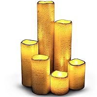 Flameless LED Candles Battery Operated with Timer Slim Set of 6, 2 Inches Wide and 2 Inch- 9 Inch Tall, Gold Coated Wax and Flickering Amber Yellow Flame for Home and Wedding Decor