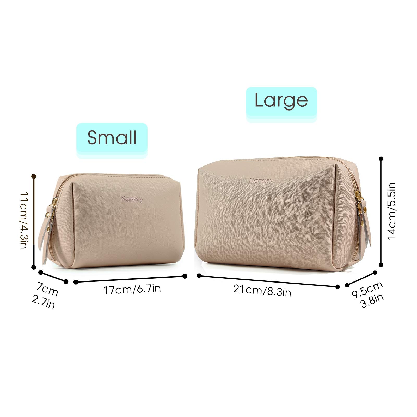 Large Vegan Leather Makeup Bag Zipper Pouch Travel Cosmetic Organizer for Women (Large, Brown)