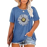 Plus Size Sunflower Shirts for Women Cute Dandelion Graphics Tshirt Summer Women Short Sleeve Inspirational Tee Tops