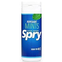 Spry Xylitol Peppermint Mints Sugar Free Candy - Breath Mints That Promote Oral Health, Dry Mouth Mints That Increase Saliva Production, Stop Bad Breath, 45 Count (Pack of 1)
