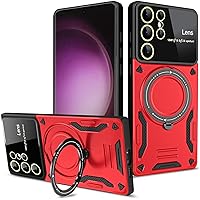 TEETSY- Magnetic Case for Samsung Galaxy S24 Ultra/S24 Plus/S24, Shockproof Lens Protection Case with Fold Stand Military Grade Protection Case,(Red,S24)