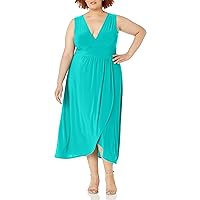 Star Vixen Women's Plus Size Sleeveless Summer Surplice Tulip Skirt Empire Band Maxi Dress
