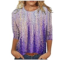 ZunFeo Womens Summer Tops 2023 3/4 Sleeve Floral Print Sparkle Shirts Crewneck Fashion Tunic T Shirt Loose Fit Dressy Blouses