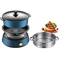 3-in-1 Multi Cooker Electric Grill with Hot Pot 3 in 1 Indoor BBQ Grill 3-Tier Food Steamer Digital Electric Grills/hot Pot/Frying Pan/Slow Cooker with Keep Warm, 1350 W