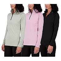 Real Essentials 3 Pack: Womens Dry-Fit Long Sleeve Quarter Zip & Full Zip Up Hoodie Workout Jacket (Available in Plus)