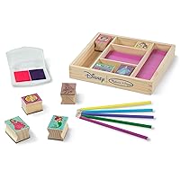 Disney Princess Wooden Stamp Set: 9 Stamps, 5 Colored Pencils, and 2-Color Stamp Pad With Washable Ink For Kids Ages 4+