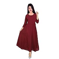 Indian Party Wear Long Dress Women's Maxi Dress Casual Cotton Kurti Maroon Color Plus Size