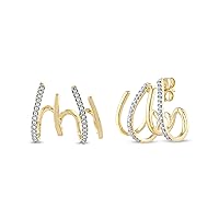 1/4 CT. T.W. Diamond Four Stem Alternating J-Hoop Earrings in 10k Yellow Gold