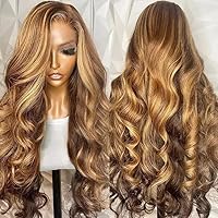 Blond Highlight Body Wave Human Hair Wigs Pre Plucked With Baby Hair 13x6 HD Transparent Lace Front Wig 4/27 Color Brazilian Glueless Wavy Human Hair Wig For Women Bleached Knots 150% Density 28Inch