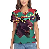 Moose Women's T-Shirts Collection,Classic V-Neck, Flowy Tops and Blouses, Short Sleeve Summer Shirts,Most Women