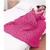 Luxury Chunky Knit Chenille Bed Blanket 50x60 Fuchsia Large Knitted Throw Blanket Warm Soft Cozy Blankets for Couch Sofa Bedroom, 50*60inch