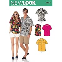 Simplicity U06197A New Look Easy to Sew Misses' and Men's Button-Up Shirt Sewing Patterns Kit, Code 6197, Sizes XS-XL