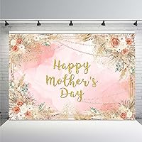 MEHOFOND 7x5ft Boho Mother's Day Backdrop I Love Mom Bohemia Pink Floral Happy Mothers Day Watercolor Photography Background Gold Glitter Banner Party Decorations Photo Booth