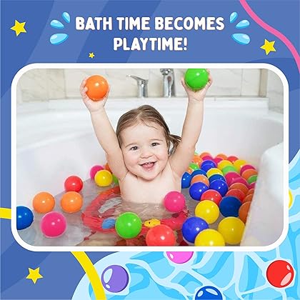 Playz 50 Soft Plastic Mini Ball Pit Balls w/ 8 Vibrant Colors - Crush Proof, Non Toxic, Safe Assorted Bulk Plastic Balls for Toddler, Baby & Kids Playpen, Play Tents Indoor & Outdoor Playtime Fun