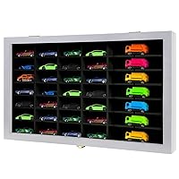 Diecast Model Car Display Case 1/64 Scale Toy Cars Organizer Storage Cabinet Wall Mount with Real Glass Door & Removable Shelf - Holds Up to 42 Cars, Large-White