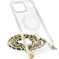 Aporia - iPhone 14 Pro - MagSafe Clear Case with Crossbody Chain | Built in Hook & Black & Gold Shoulder Strap | Compatible for MagSafe Wireless Charging + Luxury Design (iPhone 14 Pro)