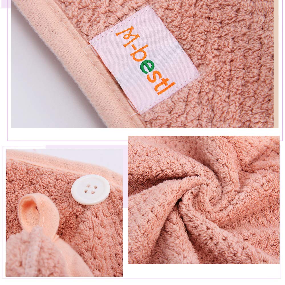 M-bestl 2 Pack Microfiber Hair Towel Wrap,Hair Drying Towel with Button, Hair Towel Turban,Head Towel to Dry Hair Quickly (Pink&Beige)