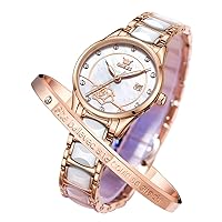 Women's Watch, White, Flowers, Simple, Easy to Read Clean, Cute, Rose Gold, Popular, Waterproof, Luminous Movement, Bracelet Included, Date, white-floral, Elegant