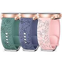 3 Pack Flower Engraved Bands Compatible with Samsung Galaxy Watch 6/5/4 Band 40mm 44mm,galaxy Watch 5 Pro 45mm,galaxy active 2,Galaxy Watch 3,20mm Soft Silicone Replacement Sport Watch Strap for Women