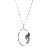 1/5 CTTW Oval Pendant with a combination of Diamonds and Green Diamonds in Sterling Silver