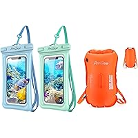 JOTO 2 Pack Floating Waterproof Phone Holder Pouch Bundle with 35L Swim Buoy Backpack