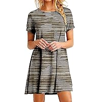 Dresses for Women 2024 Casual, Women's Printed Casual Round Neck Loose Fitting Short Sleeved Dress Mini Dress