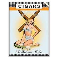 X-Girl Cuban Cigar Pinup Art Print | Havana Cuba Travel Poster Vintage Wall Decor - 18 x 24 inches (453 x 610 mm)