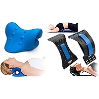 Complete Pain Relief Set: Neck Cloud Pillow & Back & Neck Stretcher Combo - Cervical Decompression, Spinal Health Support with Adjustable Arch Levels - Quality Plush Material, Blue