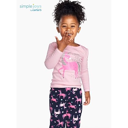 Simple Joys by Carter's Girls and Toddlers' 4-Piece Pajama Set (Cotton Top & Fleece Bottom)