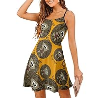 Hedgehugs Brown Hedgehog Spaghetti Strap Mini Dress Sleeveless Adjustable Beach Dresses Backless Sundress for Women
