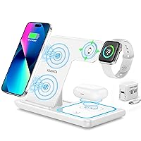 Wireless Charger, 3 in 1 Wireless Charging Station, Fast Wireless Charging Stand for iPhone 15/14/13/12/11/Pro/Max/XS/XR/X/8/Plus, Apple Watch 7/6/5/4/3/2/SE, AirPods 3/2/Pro (White)