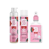 Hello Bello Kids Conditioning Mist & Detangler, Watermelon - 6.7oz + Shampoo & Body Wash, 10 FL Oz + Conditioner, 10 Fl Oz - Hypoallergenic, pH-Balanced & Dermatologist-Tested,